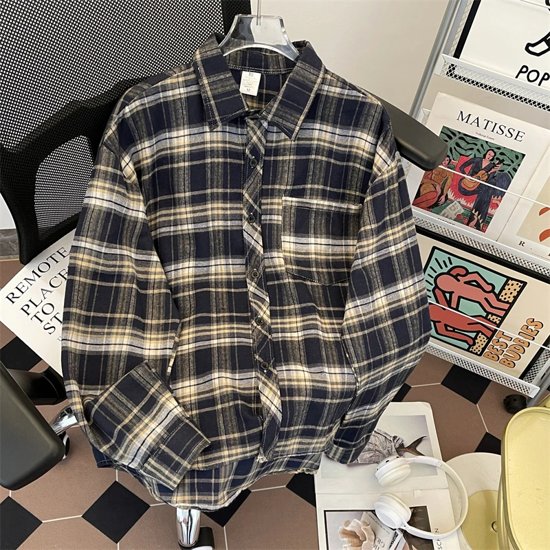Men 2025 Spring Autumn New Fashion Single-breasted Plaid Shirt Men's Long Sleeve Loose Shirt Male Lapel Casual Blouses P560
Men 2025 Spring Autumn New Fashion Single-breasted Plaid Shirt Men's Long Sleeve Loose Shirt Male Lapel Casual Blouses P560