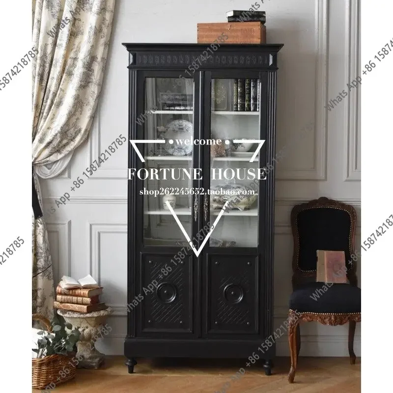 American Solid Wood Double-door Wine Cabinet, Black Glass Bookcase, French Retro Display, Medieval Locker By The Dining Side X
American Solid Wood Double-door Wine Cabinet, Black Glass Bookcase, French Retro Display, Medieval Locker By The Dining Side X