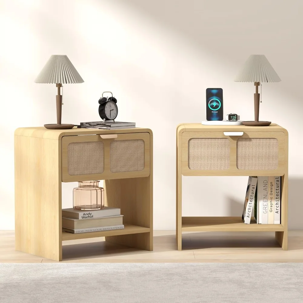 Nightstand Set of 2, Mid-Century Modern Bedside Table with Charging Station and Fabric-Like Textured Drawer, Wooden End Table f
Nightstand Set of 2, Mid-Century Modern Bedside Table with Charging Station and Fabric-Like Textured Drawer, Wooden End Table f