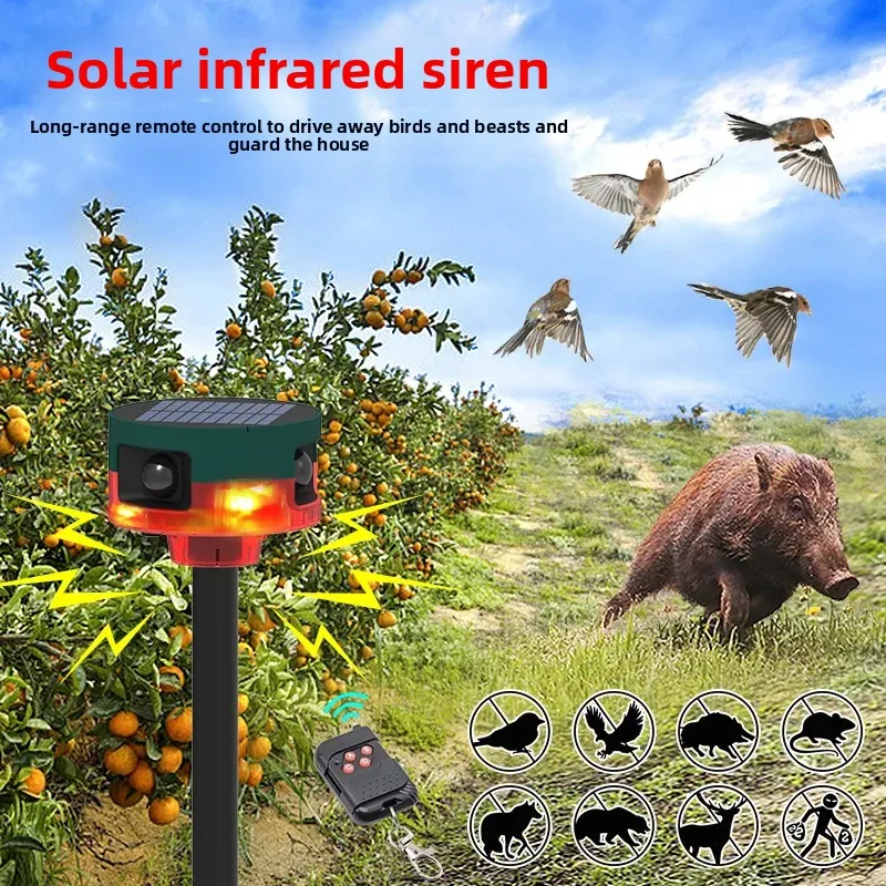 Durable Recordable Solar Alarm Infrared Human Body Induction Alarm Light Remote Control Wild Animal Repellent Bird Repellent
Durable Recordable Solar Alarm Infrared Human Body Induction Alarm Light Remote Control Wild Animal Repellent Bird Repellent