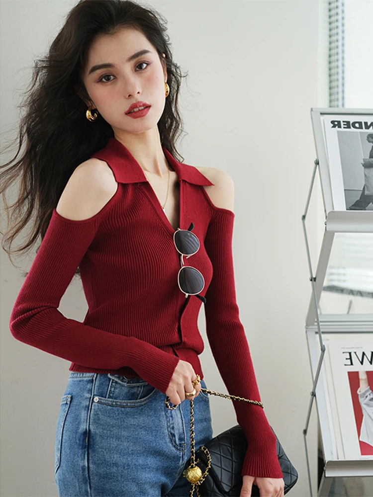 Retro Red Knitted Neck Base Shirt Women's Spring Autumn Outerwear Open Cardigan Long Sleeve Shoulder Bared Inner Winter
Retro Red Knitted Neck Base Shirt Women's Spring Autumn Outerwear Open Cardigan Long Sleeve Shoulder Bared Inner Winter