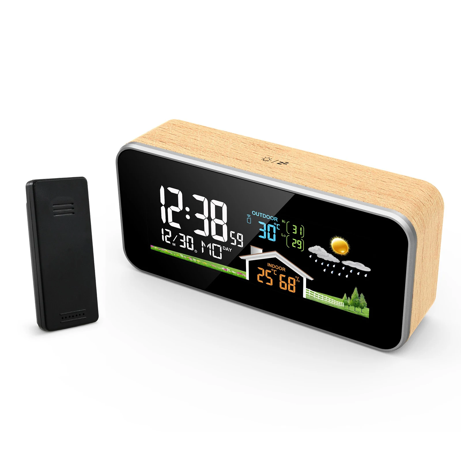 Smart Wireless Weather Station Wooden HD Color Screen Alarm Clock Indoor and Outdoor Temperature And Humidity Meter Sensor
Smart Wireless Weather Station Wooden HD Color Screen Alarm Clock Indoor and Outdoor Temperature And Humidity Meter Sensor