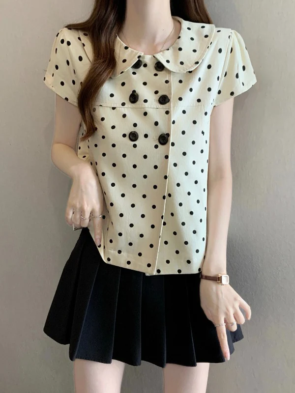 Polka Dot Doll Collar Short Sleeve Women's Shirt Korean Style Commute Fashion plus Size Trendy Top Big Size Fat MM Anti-Aging
Polka Dot Doll Collar Short Sleeve Women's Shirt Korean Style Commute Fashion plus Size Trendy Top Big Size Fat MM Anti-Aging