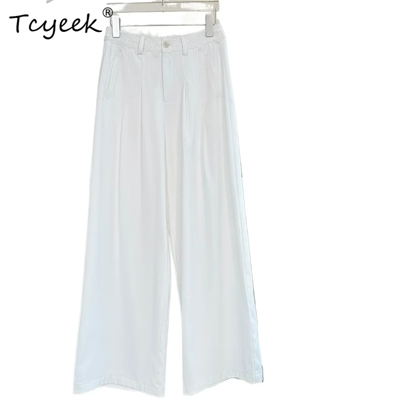 Tcyeek New Pants for Woman 100% Polyester Spring Summer Long Three Colors High Waisted Patchwork Lace Suit Wide Pants 청바지 여성
Tcyeek New Pants for Woman 100% Polyester Spring Summer Long Three Colors High Waisted Patchwork Lace Suit Wide Pants 청바지 여성