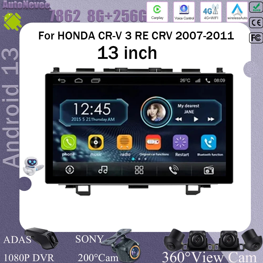 Для HONDA CR-V 3 RE CRV 2007-2011 13 дюймов Android Авто Стерео Радио мультимедийный плеер сенсорный экран беспроводной Carplay 4G WIFI
Для HONDA CR-V 3 RE CRV 2007-2011 13 дюймов Android Авто Стерео Радио мультимедийный плеер сенсорный экран беспроводной Carplay 4G WIFI