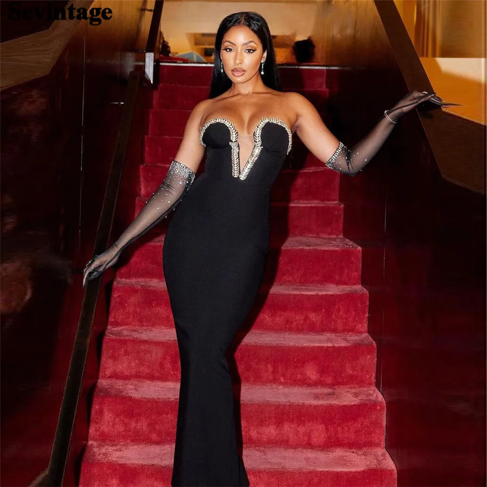 Sevintage Sexy Black Prom Dresses Mermaid Deep V-Neck Sequineds Floor Length Party Gowns vestidos de fiesta elegantes para mujer
Sevintage Sexy Black Prom Dresses Mermaid Deep V-Neck Sequineds Floor Length Party Gowns vestidos de fiesta elegantes para mujer