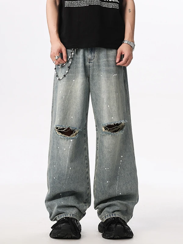 High-End American Retro Men's Jeans Loose Straight Casual Long Pants Torn Trendy Spring Autumn Brand Dapper Cotton Denim
High-End American Retro Men's Jeans Loose Straight Casual Long Pants Torn Trendy Spring Autumn Brand Dapper Cotton Denim