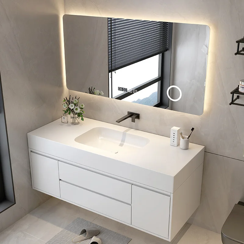 Integrated basin bathroom cabinet combination cream wind wall-mounted solid wood face wash sink basin cabinet
Integrated basin bathroom cabinet combination cream wind wall-mounted solid wood face wash sink basin cabinet