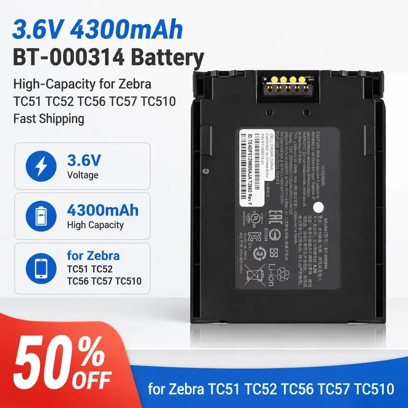3.6V 4300mAh BT-000314 Battery High-Capacity for Zebra TC51 TC52 TC56 TC57 TC510 Fast Shipping
3.6V 4300mAh BT-000314 Battery High-Capacity for Zebra TC51 TC52 TC56 TC57 TC510 Fast Shipping