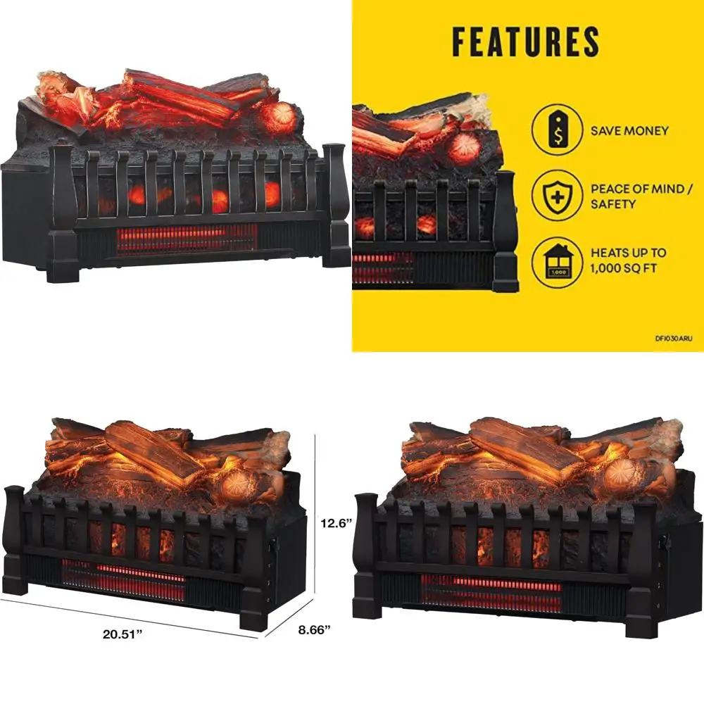 Infrared Fireplace Heater with Faux Logs for 1,000 Sq Ft, Remote Control Included
Infrared Fireplace Heater with Faux Logs for 1,000 Sq Ft, Remote Control Included