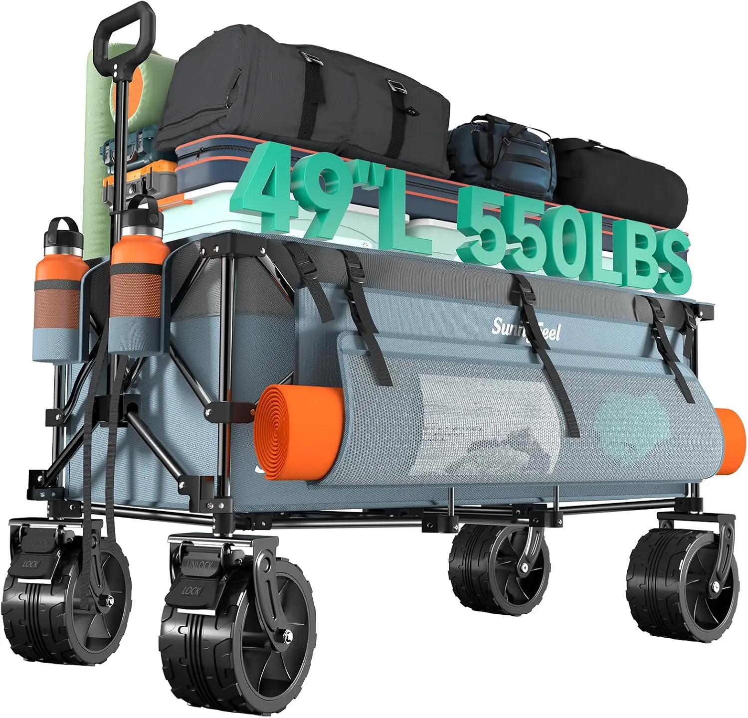 49" L Foldable Wagon Cart with Big Wheels - 550lbs Heavy Duty Extra Long Collapsible Shopping Cart for Garden Sports Camping Outdoor Activities (Blue)
49" L Foldable Wagon Cart with Big Wheels - 550lbs Heavy Duty Extra Long Collapsible Shopping Cart for Garden Sports Camping Outdoor Activities (Blue)