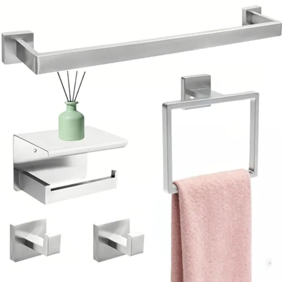 5Pcs Brushed Nickel Bathroom Hardware Towel Bar Accessories Set 16 Inch Stainless Steel Bath Towel Racks with Toilet Paper Hold
5Pcs Brushed Nickel Bathroom Hardware Towel Bar Accessories Set 16 Inch Stainless Steel Bath Towel Racks with Toilet Paper Hold