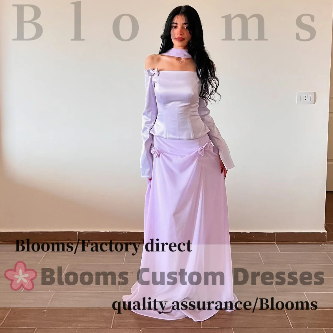 Blooms Customized Lilac Off Shoulder Prom Dresses Long Sleeves Bow Evening Dress with Scarf Graduation Party Gown Lace-up
Blooms Customized Lilac Off Shoulder Prom Dresses Long Sleeves Bow Evening Dress with Scarf Graduation Party Gown Lace-up