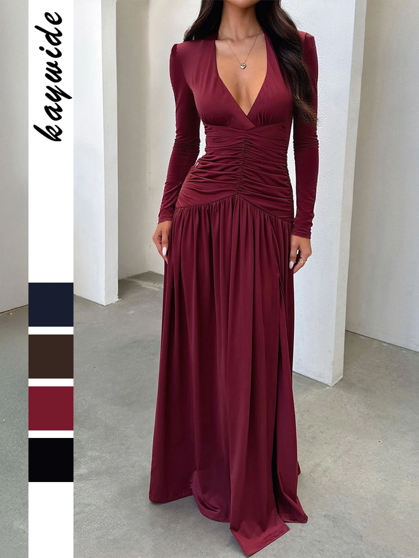 EINY Elegant Sexy Club Women's Long Party Dresses Fashion Deep V-Neck Folds Solid Long Sleeve High Split Female Vestidos Robe
EINY Elegant Sexy Club Women's Long Party Dresses Fashion Deep V-Neck Folds Solid Long Sleeve High Split Female Vestidos Robe