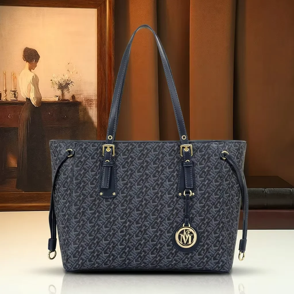 Vintage Monogram Tote Bag with Drawstring Large Capacity Shopper Retro Navy Blue Round Pendant PU Leather Shoulder Handbag
Vintage Monogram Tote Bag with Drawstring Large Capacity Shopper Retro Navy Blue Round Pendant PU Leather Shoulder Handbag