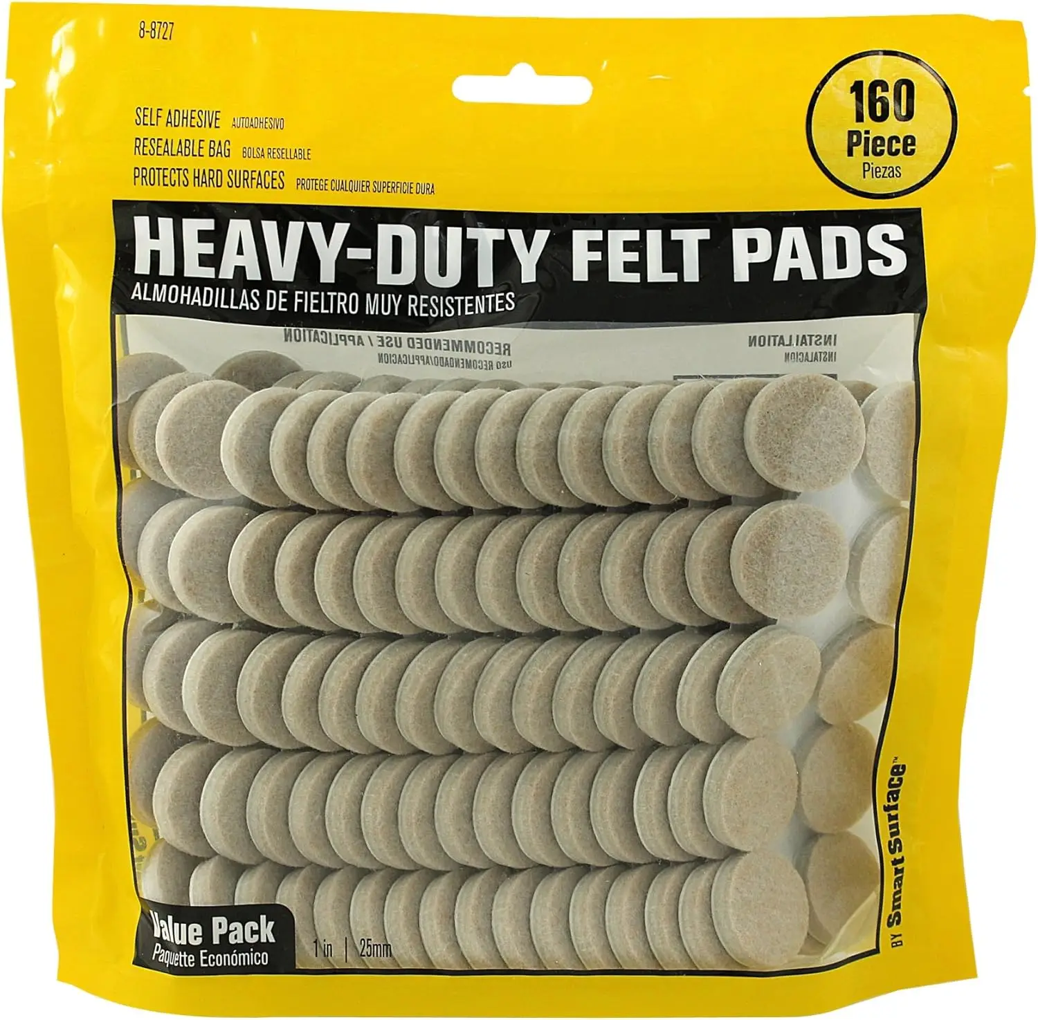 Smart Surface 8727 Heavy Duty Self Adhesive Furniture Felt Pads 1-Inch Round Oatmeal 160-Piece Value Pack in Resealable Bag
Smart Surface 8727 Heavy Duty Self Adhesive Furniture Felt Pads 1-Inch Round Oatmeal 160-Piece Value Pack in Resealable Bag