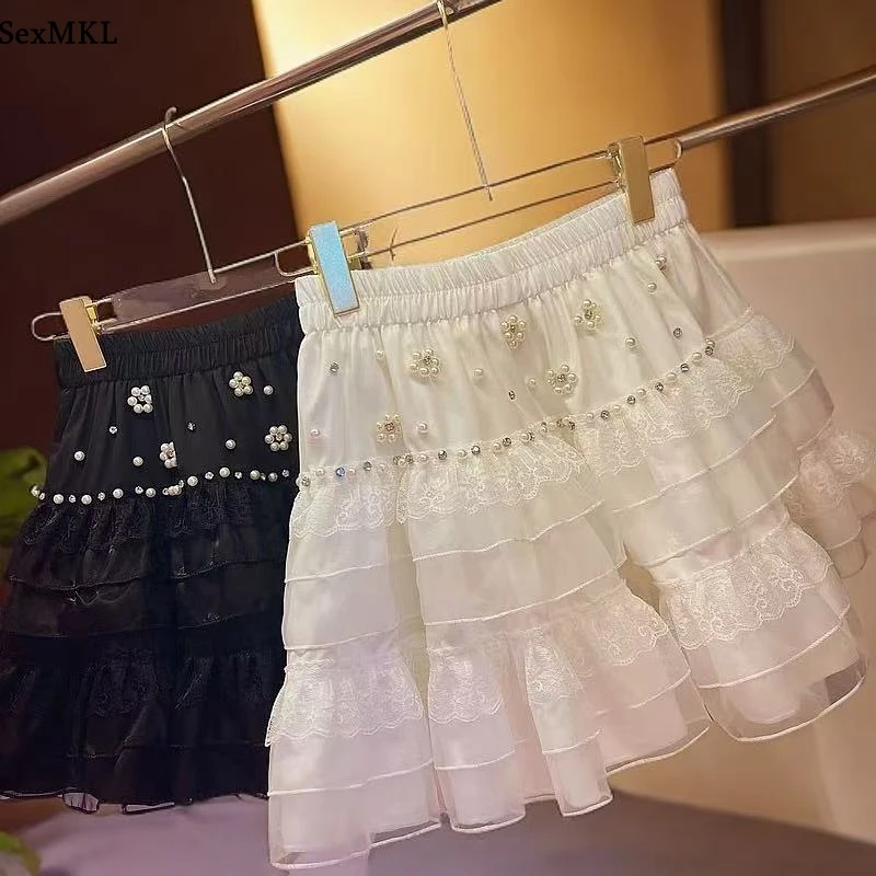 Sweet Beading Lace Mini Skirt Women Ball Gown Summer Casual Y2k Clothes Kawaii Elastic Waist Black White Tulle Skirts Harajuku
Sweet Beading Lace Mini Skirt Women Ball Gown Summer Casual Y2k Clothes Kawaii Elastic Waist Black White Tulle Skirts Harajuku
