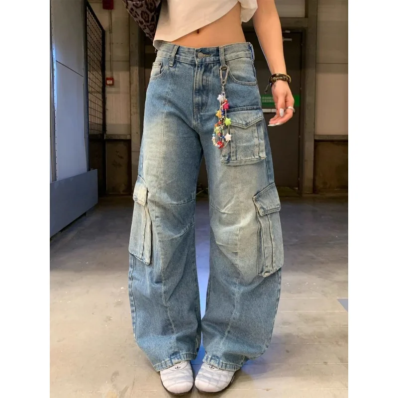 Female Jean Spliced Pockets Cargo Pants Washed Denim High Waist Full Length Jeans Loose Solid Basics Patchwork Distressed
Female Jean Spliced Pockets Cargo Pants Washed Denim High Waist Full Length Jeans Loose Solid Basics Patchwork Distressed