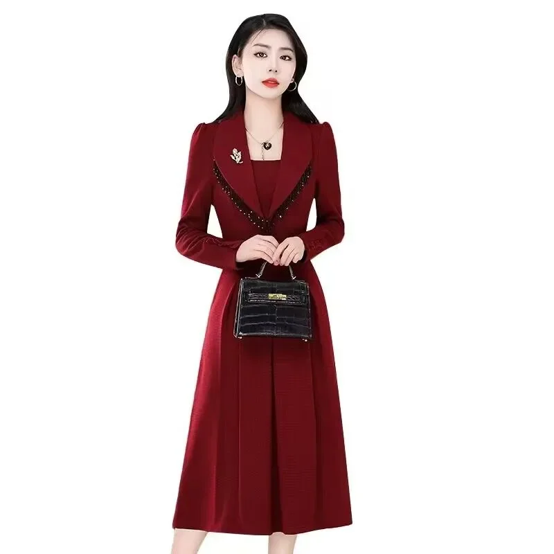 Autumn Winter Ladies Dress New Long Sleeved Fake Two-Piece Dress Women's Clothing Wedding Party Mid Long Dresses Female Vestidos
Autumn Winter Ladies Dress New Long Sleeved Fake Two-Piece Dress Women's Clothing Wedding Party Mid Long Dresses Female Vestidos