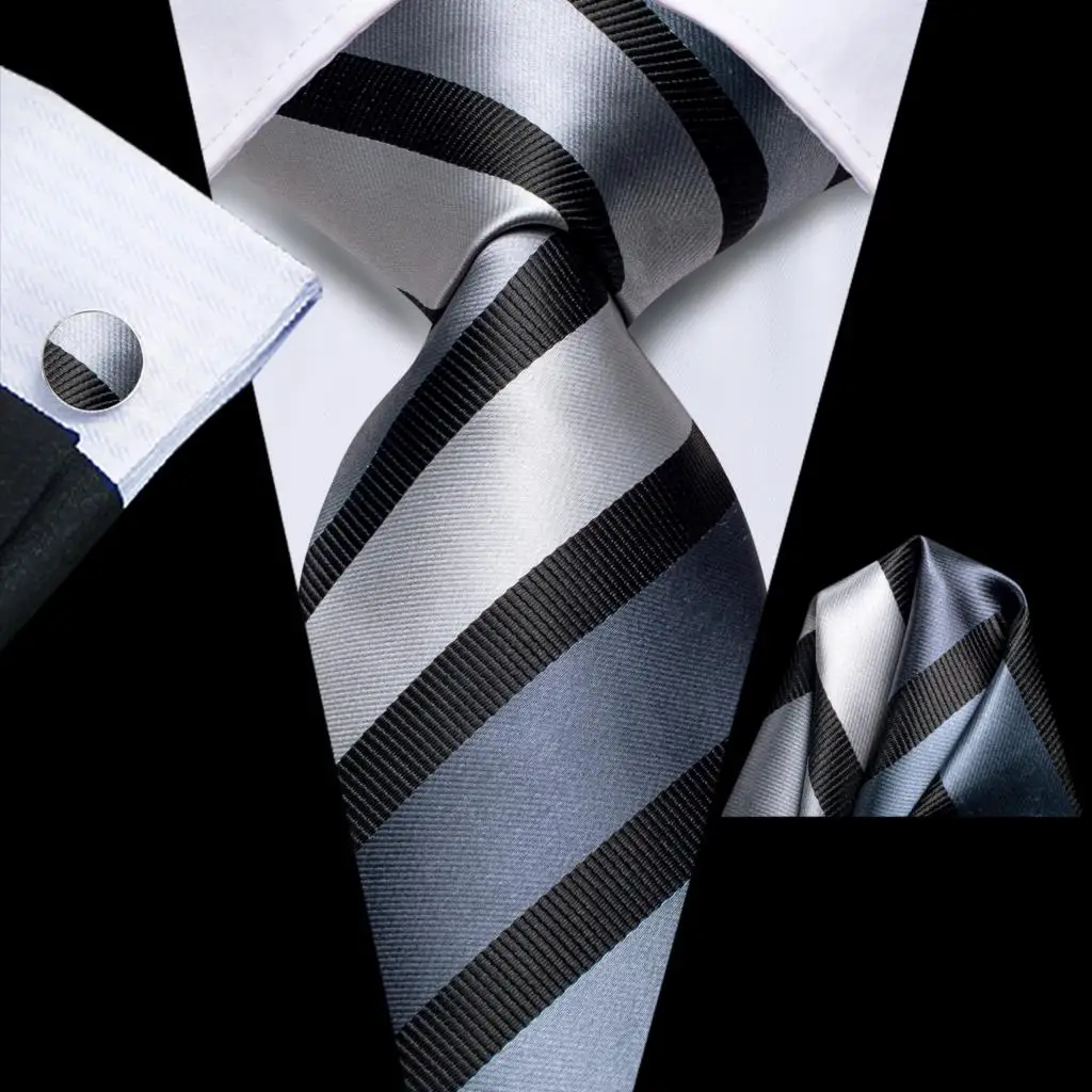 Hi-Tie Designer Black Grey Striped Tie for Men 2023 New Fashion Brand Wedding Party Necktie Handky Cufflinks Gift Wholesale
Hi-Tie Designer Black Grey Striped Tie for Men 2023 New Fashion Brand Wedding Party Necktie Handky Cufflinks Gift Wholesale