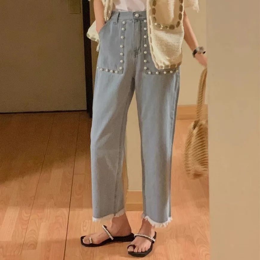 Fashionable Pearl Pocket Elastic Waist Jeans Women's Straight Leg Non-Stretch Cotton Denim Versatile Stylish Summer 2026
Fashionable Pearl Pocket Elastic Waist Jeans Women's Straight Leg Non-Stretch Cotton Denim Versatile Stylish Summer 2026