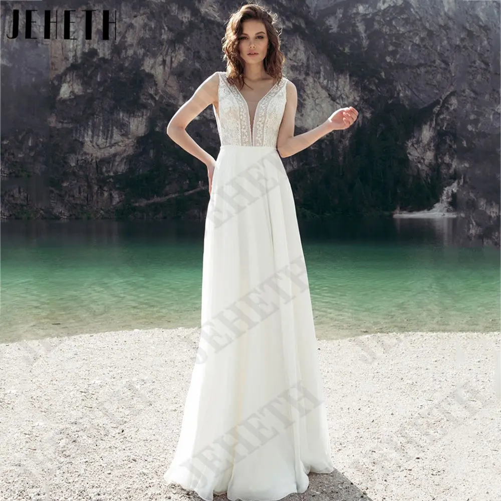 JEHETH V-Neck Sleeveless Wedding Dresses Lace A-Line Backless Bride Gowns Boho Chiffon vestido de casamento 2024 Custom Made
JEHETH V-Neck Sleeveless Wedding Dresses Lace A-Line Backless Bride Gowns Boho Chiffon vestido de casamento 2024 Custom Made