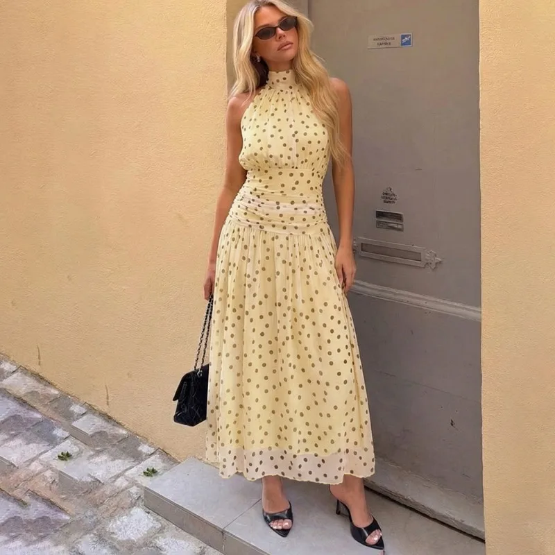 Tuularose Elegant Polka Dot Print Maxi Dress Women's Summer Sleeveless Pleated Backless Dress Fashion Retro Women's Casual Dress
Tuularose Elegant Polka Dot Print Maxi Dress Women's Summer Sleeveless Pleated Backless Dress Fashion Retro Women's Casual Dress