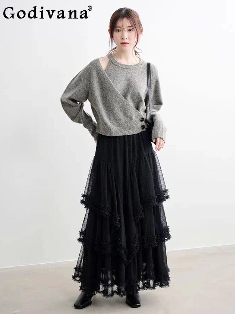 Japanese Style Female Sweet Polka Dot Jacquard Multi-layer Mesh Ruffle Hem Long Skirt Women Sweet Gauze Skirts 2026 New Spring
Japanese Style Female Sweet Polka Dot Jacquard Multi-layer Mesh Ruffle Hem Long Skirt Women Sweet Gauze Skirts 2026 New Spring