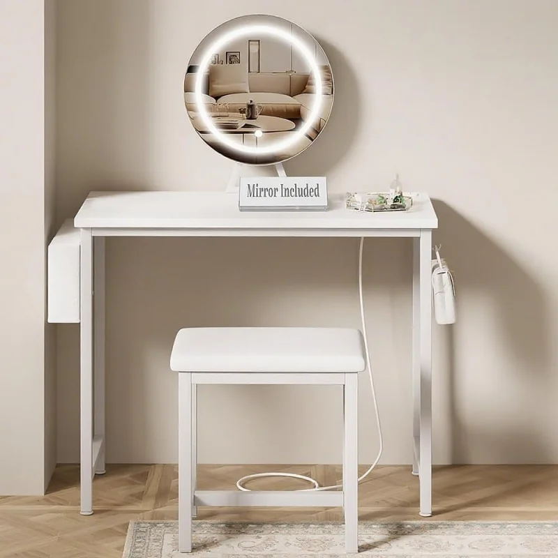 Mini Girls Vanity Set with Mirror and Lights, Makeup Table with Chair & Power Outlet - White 
Mini Girls Vanity Set with Mirror and Lights, Makeup Table with Chair & Power Outlet - White