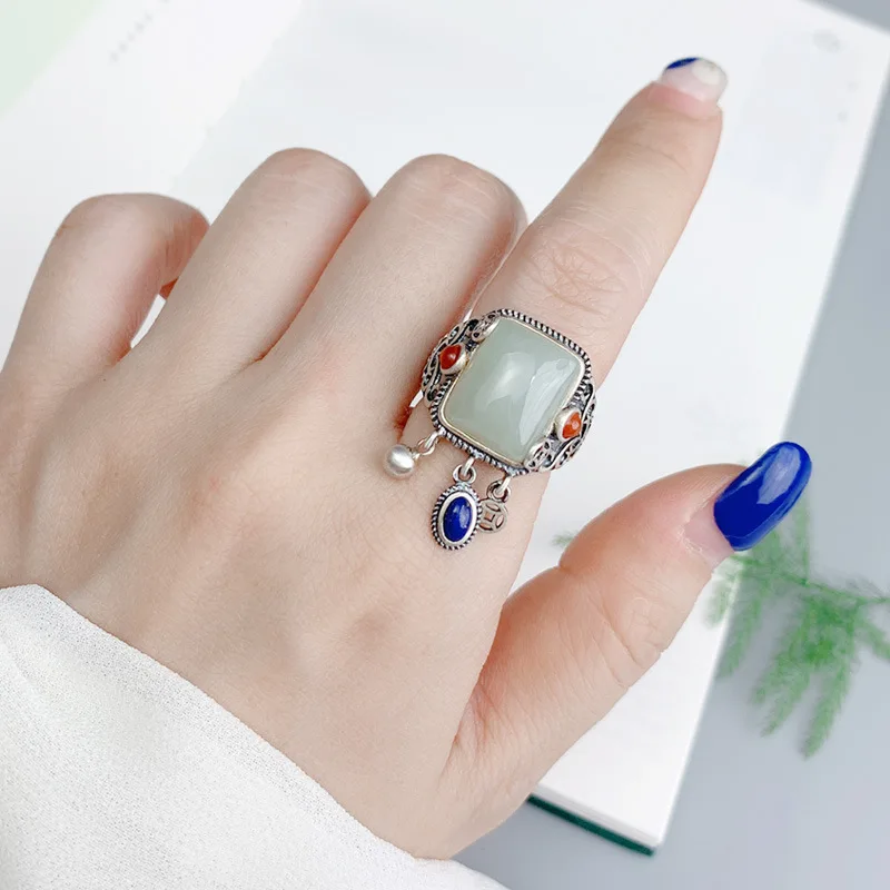 925 Silver Geometry National Style Natural Hotan Jade Green Rings for Women Vintage Tassels Lapis Lazuli Ring Classic Jewelry
925 Silver Geometry National Style Natural Hotan Jade Green Rings for Women Vintage Tassels Lapis Lazuli Ring Classic Jewelry