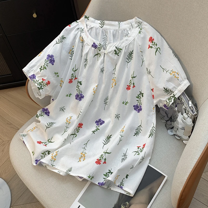 Loose Printed Short Sleeve Women's Shirt Summer New Style Comfortable Breathable round Neck Pullover Large Size Fashionable
Loose Printed Short Sleeve Women's Shirt Summer New Style Comfortable Breathable round Neck Pullover Large Size Fashionable