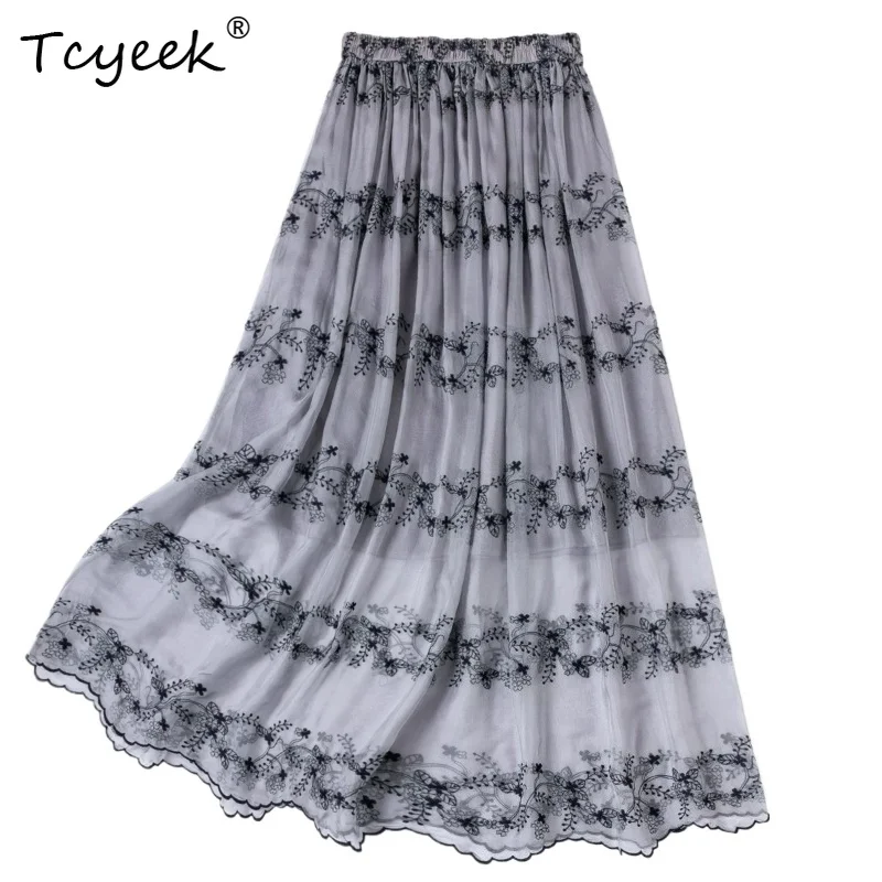 Tcyeek 100% Real Silk Women Skirts 2026 Spring Summer Embroidered Three-layer Flowing Skirt Woman Clothing Faldones Para Mujer
Tcyeek 100% Real Silk Women Skirts 2026 Spring Summer Embroidered Three-layer Flowing Skirt Woman Clothing Faldones Para Mujer