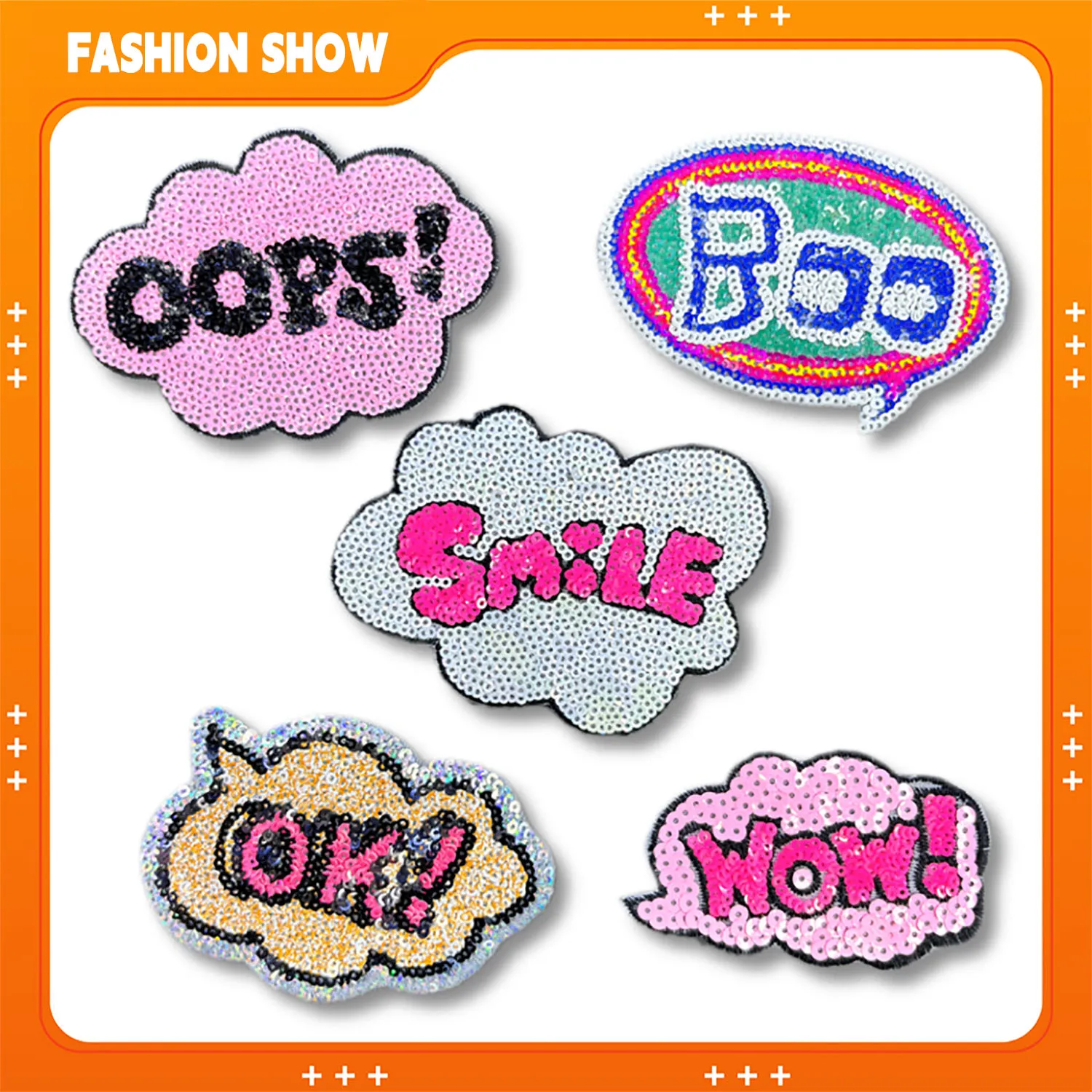 Sequin Embroidery Patches, Iron-On or Hand-Sewn, Dialog Box Shape Oops/Wow/Boo/Smile DIY Heat Transfer Patches, Decorative Accessories for Sweatshirts, T-Shirts, Sweaters, Hats
Sequin Embroidery Patches, Iron-On or Hand-Sewn, Dialog Box Shape Oops/Wow/Boo/Smile DIY Heat Transfer Patches, Decorative Accessories for Sweatshirts, T-Shirts, Sweaters, Hats