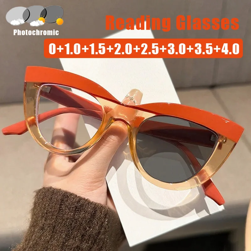 Women's Colour Blocking Cat-eye Photochromic Presbyopia Glasses Personalised Large Frame Anti-blue Light Reading Glasses
Women's Colour Blocking Cat-eye Photochromic Presbyopia Glasses Personalised Large Frame Anti-blue Light Reading Glasses