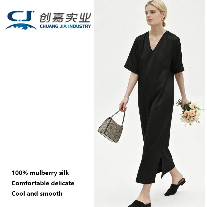 Natural Silk Women's Dress Short-sleeved V-neck Long Dress, Simple Elegant Women Clothing Comfortable Soft Delicate Cool Summer
Natural Silk Women's Dress Short-sleeved V-neck Long Dress, Simple Elegant Women Clothing Comfortable Soft Delicate Cool Summer