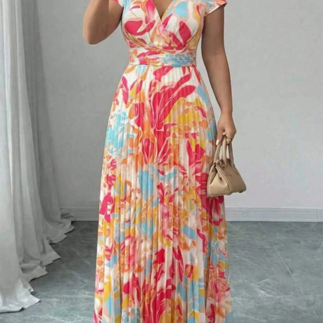Women Floral Print V-Neck Maxi Dress Summer Boho Pleated Waist Tie Beach Long Dress
Women Floral Print V-Neck Maxi Dress Summer Boho Pleated Waist Tie Beach Long Dress