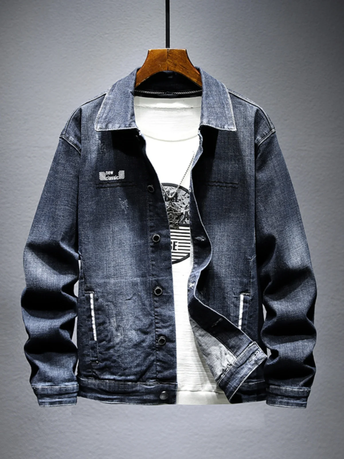 Retro Letter Print Men's Denim Jaet Casual Loose Elastic Workwear Cotton Polyester Blend Long Sve Autumn Faion Jaet
Retro Letter Print Men's Denim Jaet Casual Loose Elastic Workwear Cotton Polyester Blend Long Sve Autumn Faion Jaet