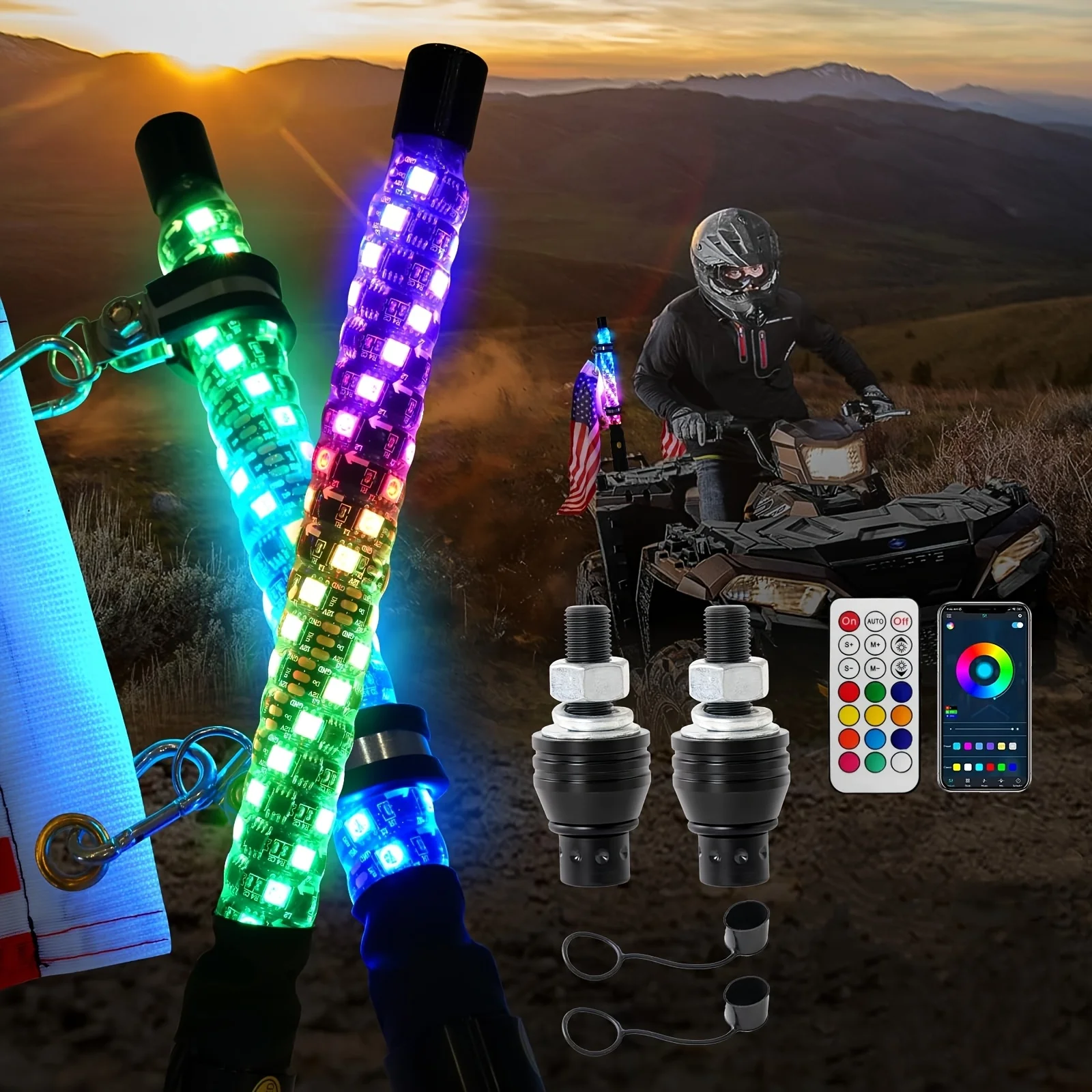 Enhanced Visibility 2pcs 1FT 12in RGB Spiral LED Whip Lights - Vibrant Chasing Colors, RF Remote Control, Easy Installation -
Enhanced Visibility 2pcs 1FT 12in RGB Spiral LED Whip Lights - Vibrant Chasing Colors, RF Remote Control, Easy Installation -