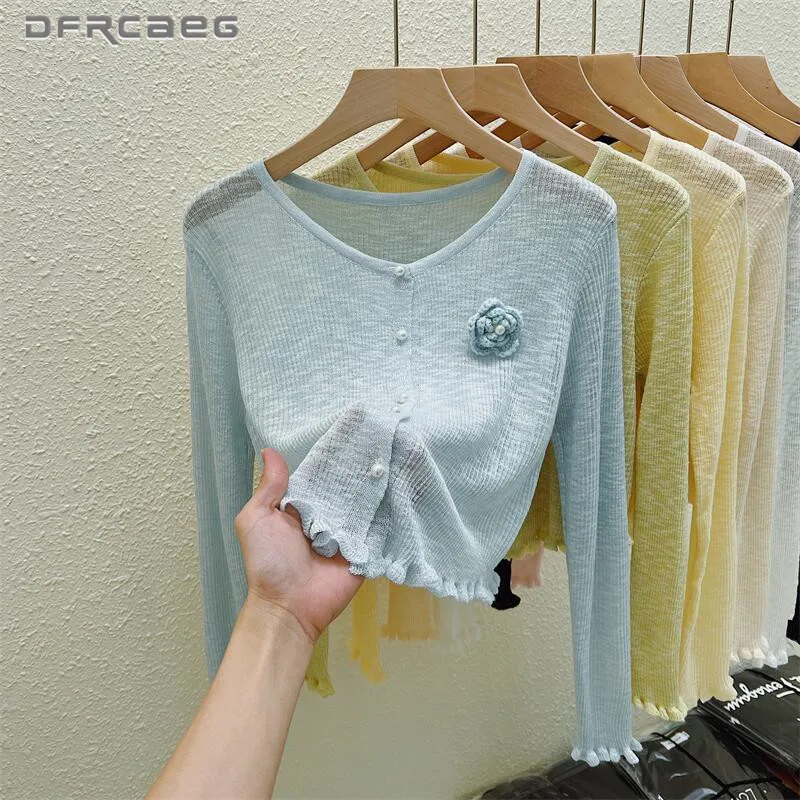 Korean Style Thin Summer Knitting Sunscreen Shirt For Women Casual Long Sleeve Fashionable Knitted Cardigan Stretch Ladies Tops 
Korean Style Thin Summer Knitting Sunscreen Shirt For Women Casual Long Sleeve Fashionable Knitted Cardigan Stretch Ladies Tops