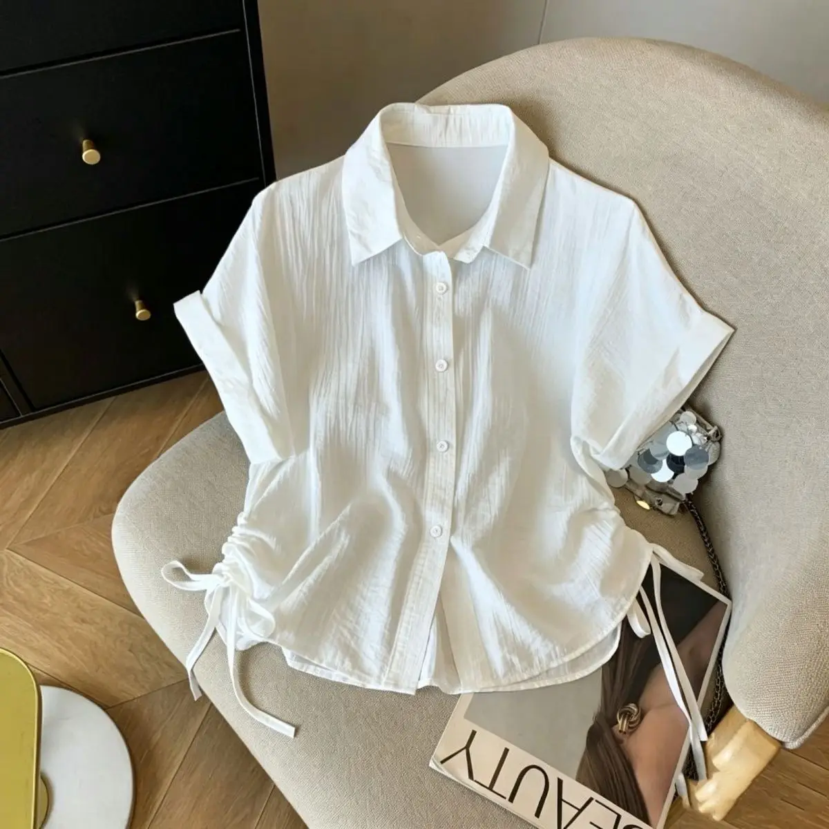 Casual Loose Short Sleeve Drawstring Shirt Versatile Short Style Polyester Fabric Travel Friendly Women's Fashion Summer 2026
Casual Loose Short Sleeve Drawstring Shirt Versatile Short Style Polyester Fabric Travel Friendly Women's Fashion Summer 2026