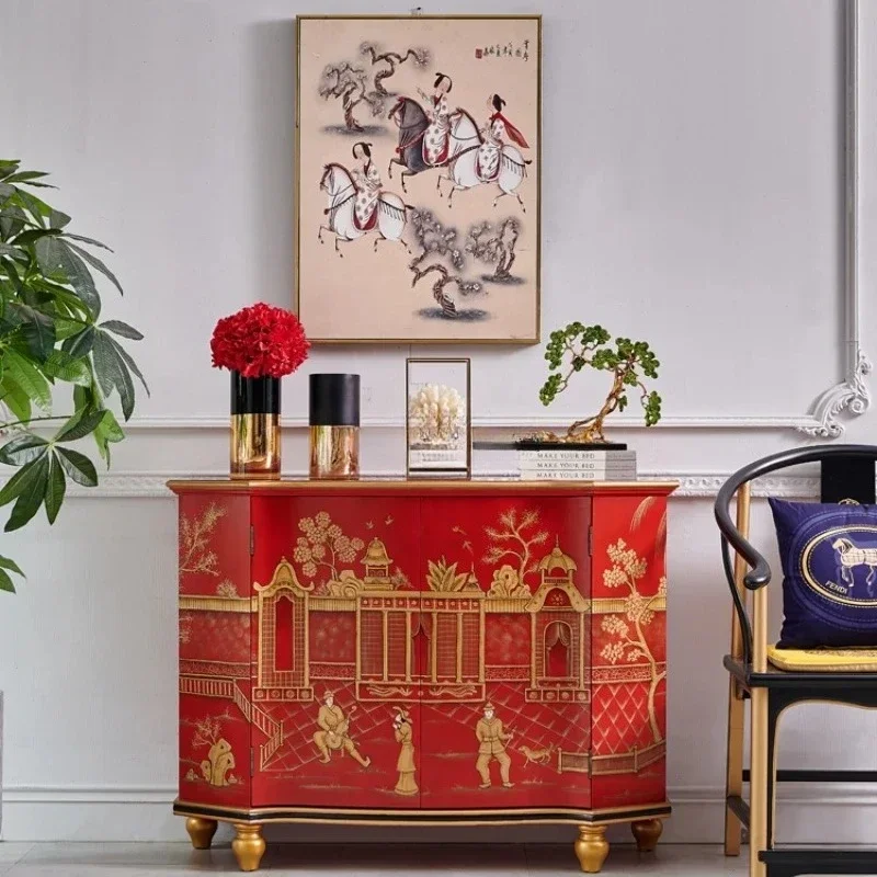 New Chinese style national tide red solid wood hand-painted living room art entrance French decorative cabinet
New Chinese style national tide red solid wood hand-painted living room art entrance French decorative cabinet