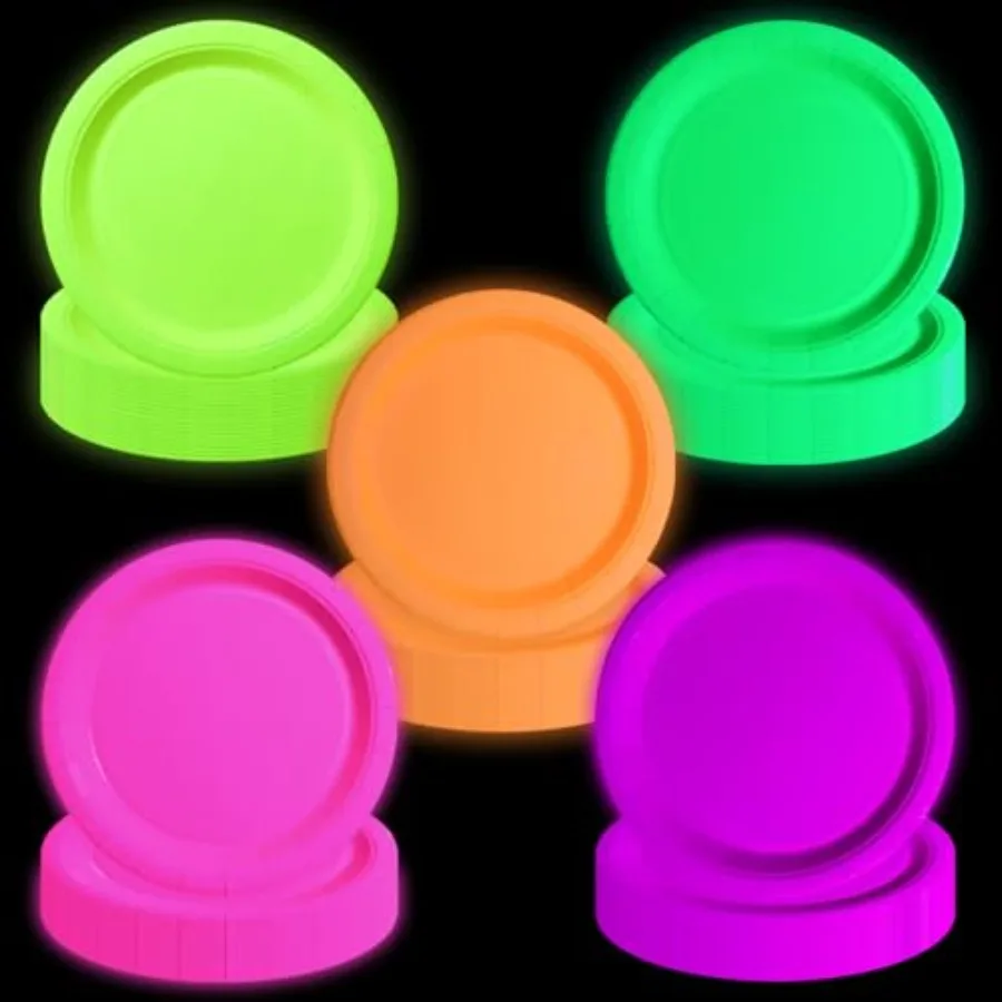 Pcs Glow in the Dark Neon Party plies, 5 Color Neon Birthday Plates Disposable Paper Plates for Let's Glow Party Decorations Ha
Pcs Glow in the Dark Neon Party plies, 5 Color Neon Birthday Plates Disposable Paper Plates for Let's Glow Party Decorations Ha