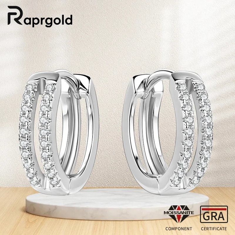 RAPRGOLD Certified Double-row Moissanite Hoop Earrings for Women S925 Sterling Silver Clip Earring Fine Jewelry Gifts Pendientes
RAPRGOLD Certified Double-row Moissanite Hoop Earrings for Women S925 Sterling Silver Clip Earring Fine Jewelry Gifts Pendientes