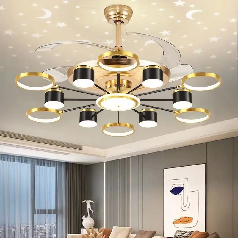 Advanced new LED invisible ceiling fan light gold black remote control, home restaurant, hotel bedroom, starry sky version
Advanced new LED invisible ceiling fan light gold black remote control, home restaurant, hotel bedroom, starry sky version