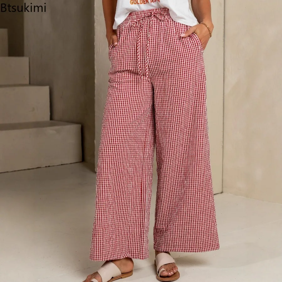 Women's Combhasaki Y2K Retro Aesthetic Wide Leg Drawstring Thin Pants Summer Casual Elastic Plaid Loose Trousers with Pockets
Women's Combhasaki Y2K Retro Aesthetic Wide Leg Drawstring Thin Pants Summer Casual Elastic Plaid Loose Trousers with Pockets
