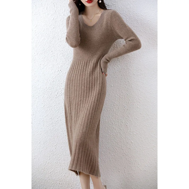 Autumn Winter New Women's U-neck Striped Slim Medium Long Pure Wool Long Skirt Pure Wool Knitting Bottomed Versatile Long Skirt
Autumn Winter New Women's U-neck Striped Slim Medium Long Pure Wool Long Skirt Pure Wool Knitting Bottomed Versatile Long Skirt