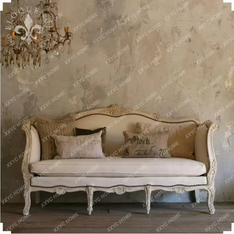 ML white vintage solid wood carved linen fabric sofa small apartment furniture
ML white vintage solid wood carved linen fabric sofa small apartment furniture
