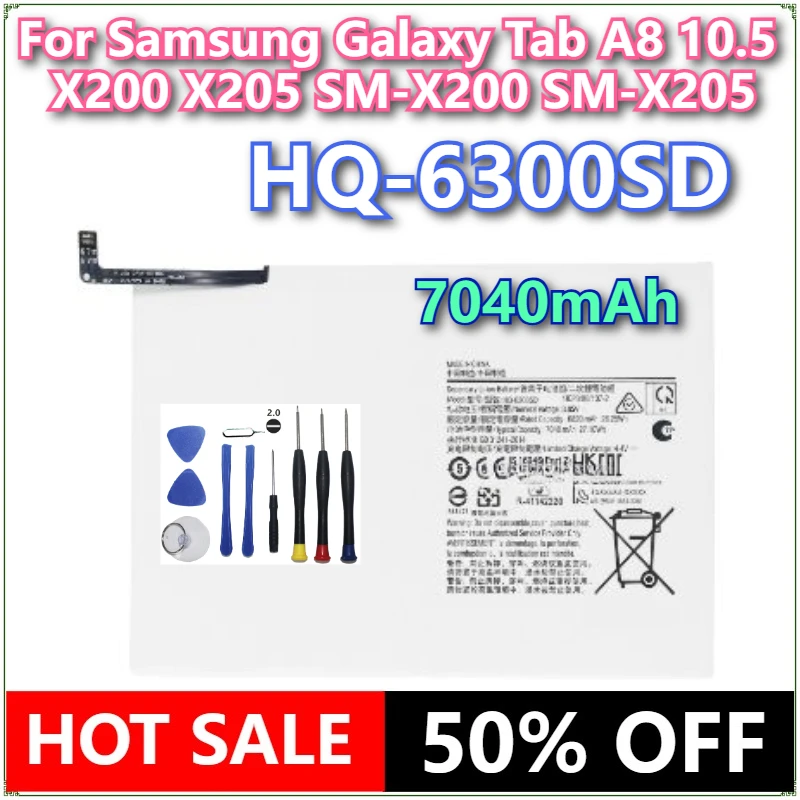 Совершенно новый аккумулятор HQ-6300SD 7040 мАч для Samsung Galaxy Tab A8 10,5 X200 X205 SM-X200 SM-X205 + инструменты
Совершенно новый аккумулятор HQ-6300SD 7040 мАч для Samsung Galaxy Tab A8 10,5 X200 X205 SM-X200 SM-X205 + инструменты