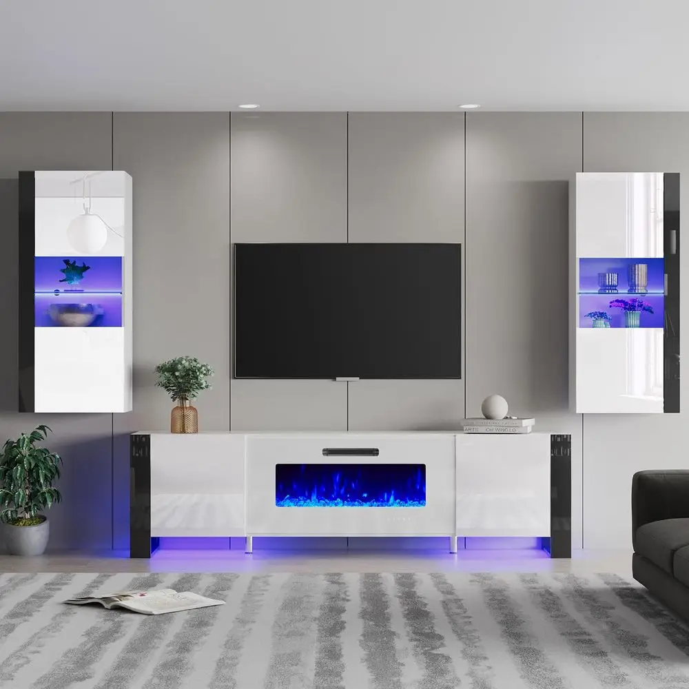 3 Piece Modern Wall Unit Entertainment Center Set, High Gloss 70 Fireplace TV Stand with 36 Electric Fireplace, 2 LED Wall Cabi
3 Piece Modern Wall Unit Entertainment Center Set, High Gloss 70 Fireplace TV Stand with 36 Electric Fireplace, 2 LED Wall Cabi