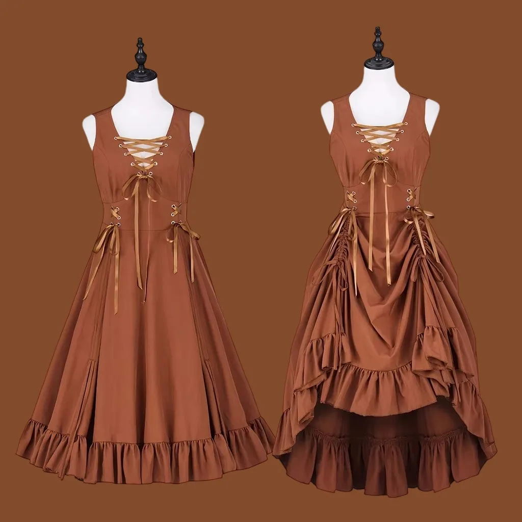 Gothic Viking Ruffled Dress Medieval Renaissance Sleeveless Lace Up Walking Costume Victorian Royal Court Tea Party Ball Gown
Gothic Viking Ruffled Dress Medieval Renaissance Sleeveless Lace Up Walking Costume Victorian Royal Court Tea Party Ball Gown